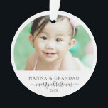 Elegant Grandparents Photo Christmas Tree Ornament<br><div class="desc">All Grandparents will love this cute photo christmas tree decoration from their grandchildren. Featuring a personalised photo,  a christmas message and the name of the child. All fonts and text can be changed to your preference,  by clicking on the customise further link.</div>