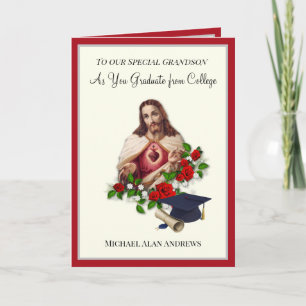 Elegant Grandson Graduation Sacred Heart Roses Card
