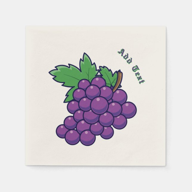 Elegant Grape Cluster Beverage Tissues Add Text Napkin (Front)