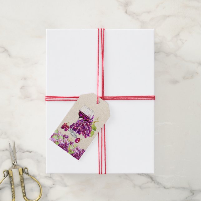 Elegant Grapes and Wine Gift Tag (With Twine)