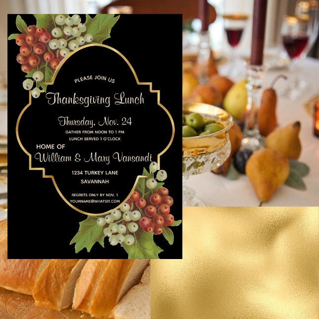 Elegant Grapes & Gold Thanksgiving Lunch Invitation (Creator Uploaded)