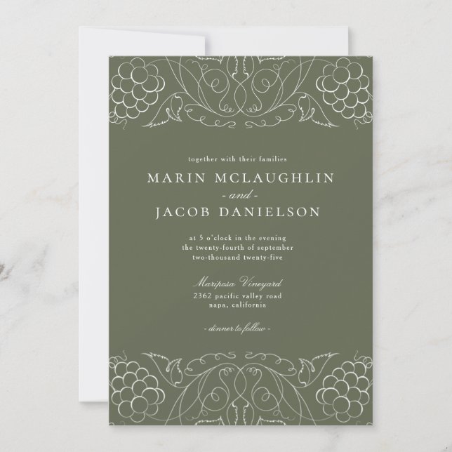 Elegant Grapes Motif Wine Winery Wedding Invitatio Invitation (Front)