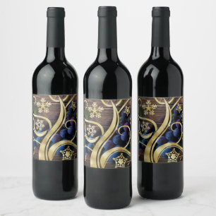 Elegant Grapes With Gold Pattern Wine Label