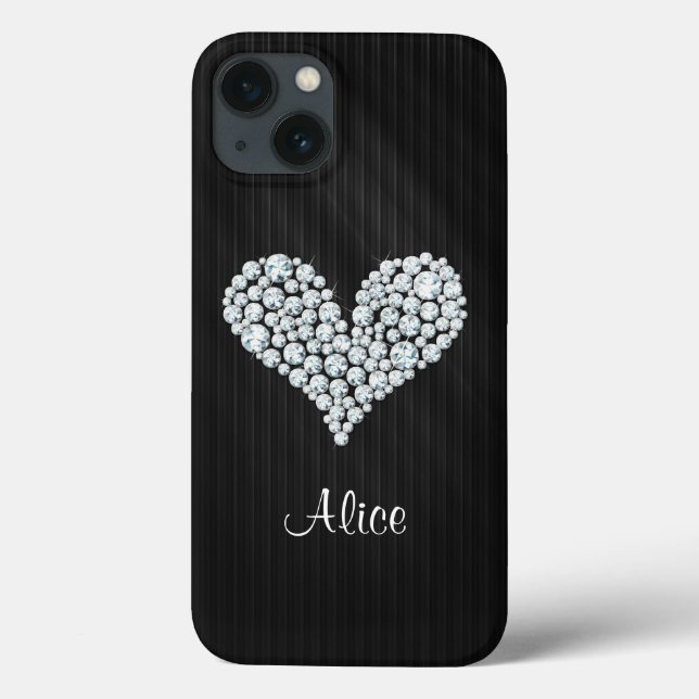 Elegant Graphic Diamond Heart Striped Background Case-Mate iPhone Case (Back)