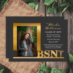 Elegant Graphite Gold BSN Nursing Graduation 2026  Announcement