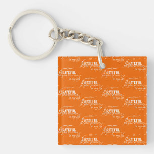Elegant Grateful Autumn Typography Pattern Art Key Ring