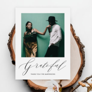 Elegant Grateful Script Photo Wedding Thank You Postcard