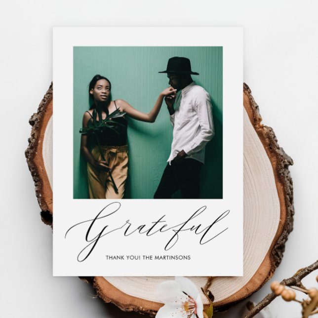 Elegant Grateful Script Photo Wedding Thank You Postcard (Creator Uploaded)