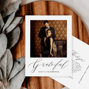 Elegant Grateful Script Photo Wedding Thank You Postcard