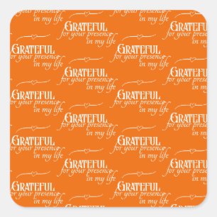 Elegant Grateful Thanksgiving Autumn Orange Square Sticker