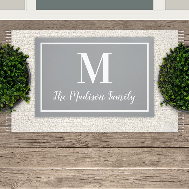 Elegant Gray and White Custom Monogram Initial Doormat (Creator Uploaded)