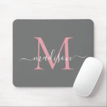 Elegant Gray Blush Pink Monogram Modern Script Mouse Pad<br><div class="desc">Modern Silver Slate Gray Blush Pink Dusty Pink Monogram Elegant Girly Chic Script Mouse Pad</div>