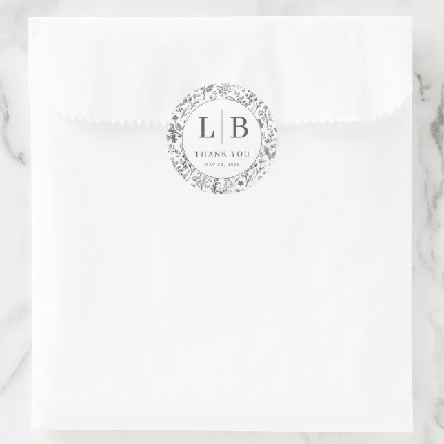 Elegant Gray Botanical Classic Round Sticker (Bag)