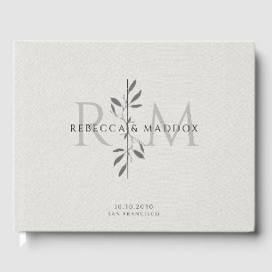 Elegant Gray Botanical Monogram Wedding Guest Book