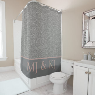 ELEGANT GRAY CREAM MONOGRAM INITIALS LEAF PATTERN  SHOWER CURTAIN