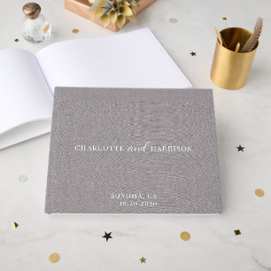 Elegant Gray Faux Linen Monogram Guest Book