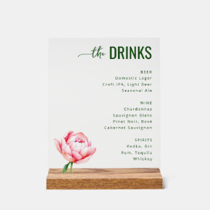 Elegant Gray Floral Beverage Menu Sign