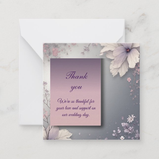 Elegant Gray Floral Thank You Card (Front)