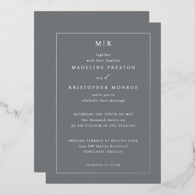 Elegant Gray Geometric Invitation (Front/Back)