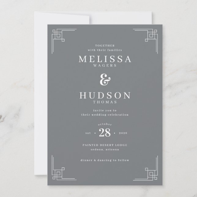 Elegant Gray Geometric Wedding Invitation (Front)