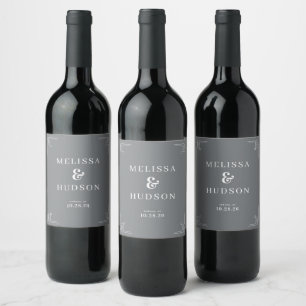 Elegant Gray Geometric Wedding Wine Label
