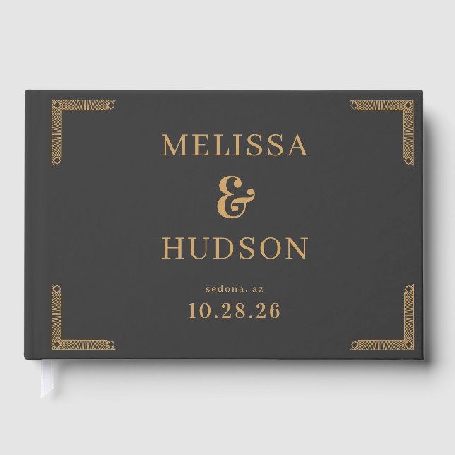 Elegant Gray Gold Corner Accents Guest Book (Front)