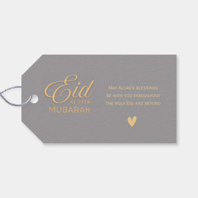 Elegant Gray Gold Eid Gift Tag (Back Horizontal)