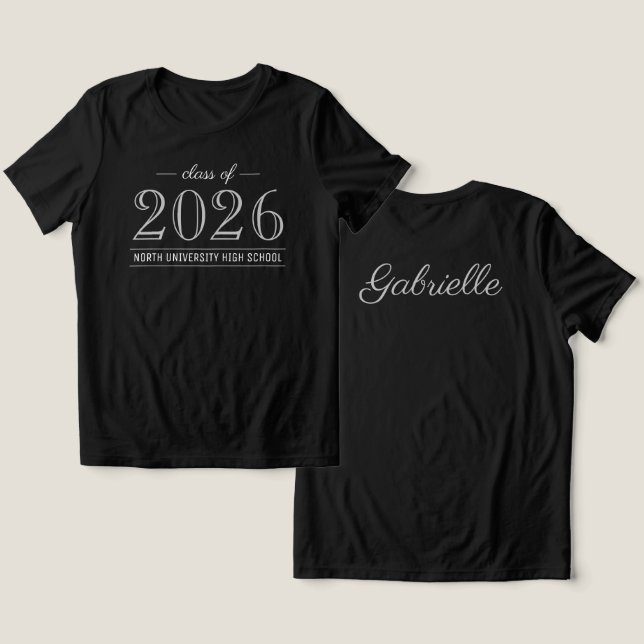Elegant Gray Graduation School Name 2026 Tri-Blend Shirt (Design Front & Back)