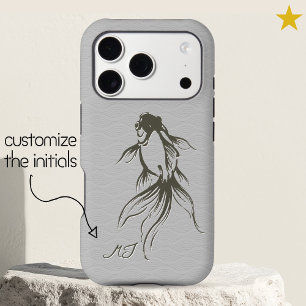 Elegant Gray Japanese Ink Goldfish Custom Name