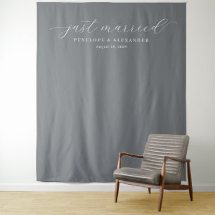 Elegant Gray Just Married Calligraphy Tapestry