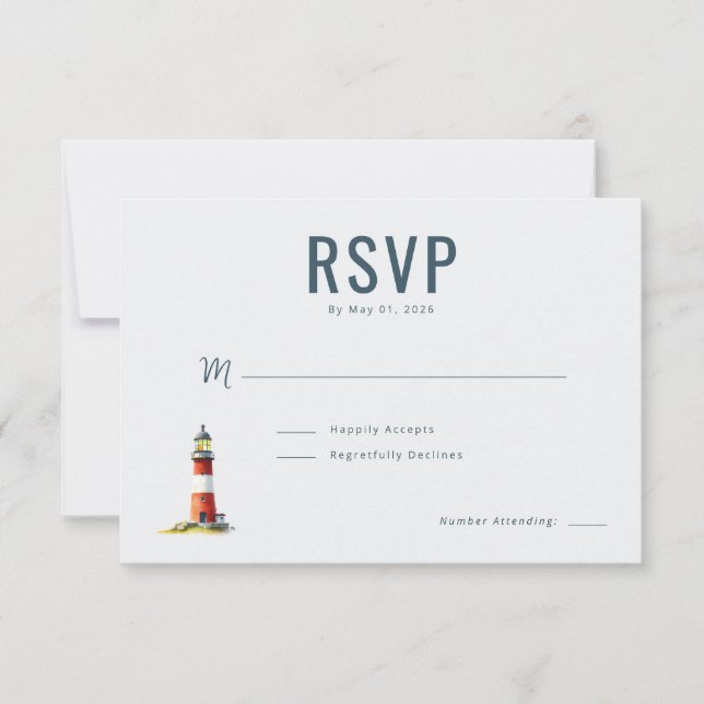 Elegant Gray Lighthouse RSVP Card (Front)