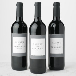 Elegant Gray Minimalist Calligraphy Wine Label
