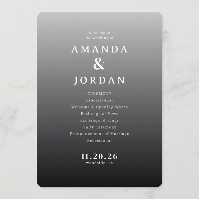 Elegant Gray Minimalist Wedding Ceremony Programme (Front)