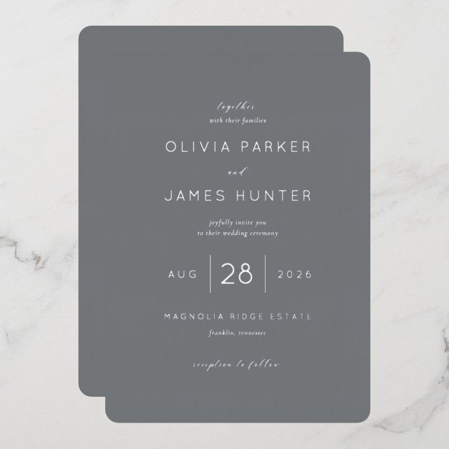 Elegant Gray Minimalist Wedding Invitation (Front/Back)