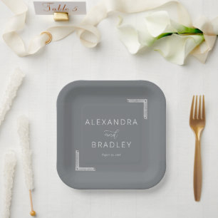Elegant Gray Minimalist Wedding Paper Plate