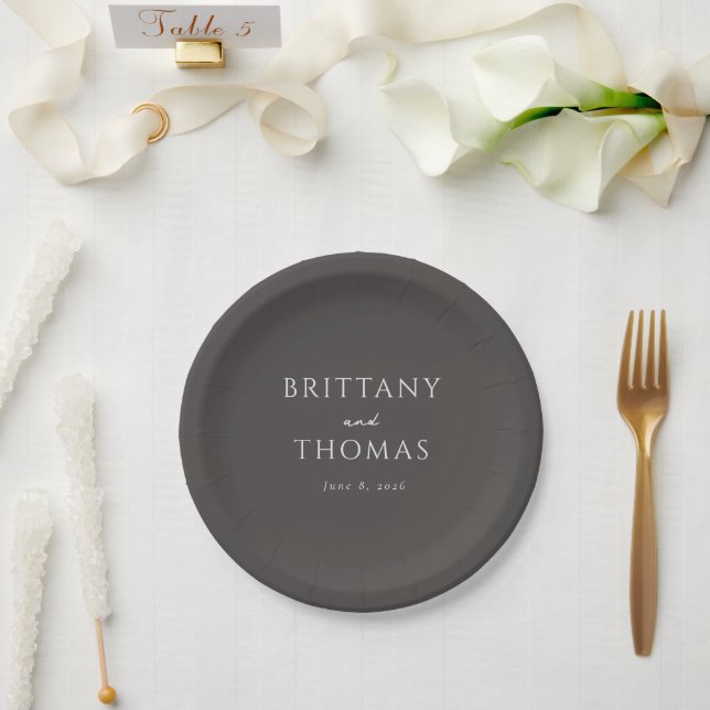 Elegant Gray Minimalist Wedding Paper Plate (Wedding)