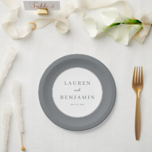 Elegant Gray Minimalist Wedding Paper Plate