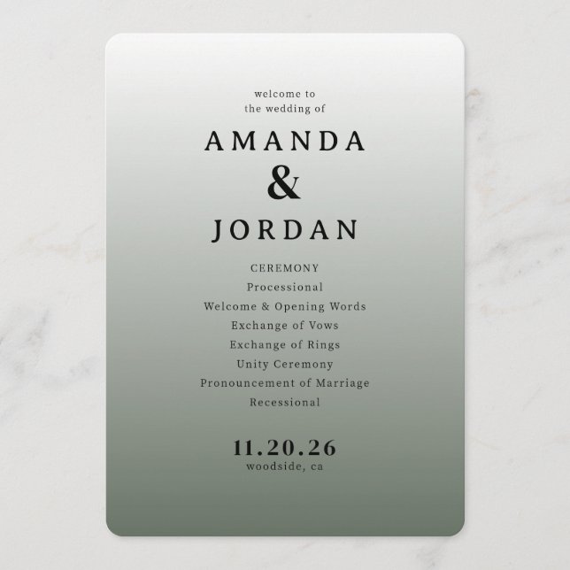Elegant Gray Minimalist Wedding Program Programme (Front)