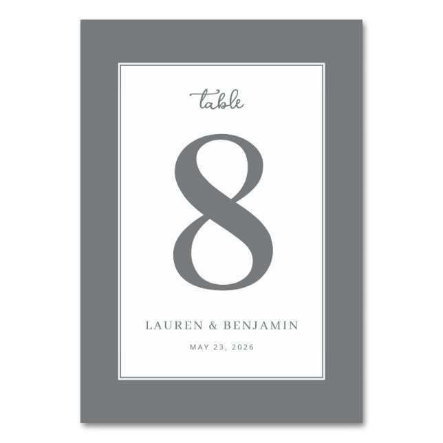 Elegant Gray Number Eight Table Number (Front)