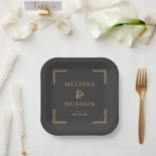 Elegant Gray Ornate Wedding Invitation Paper Plate