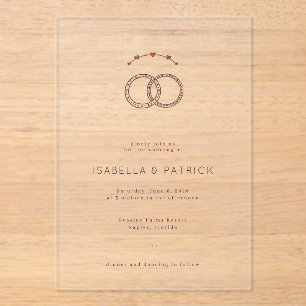 Elegant Gray Rings With Hearts Acrylic Invitations