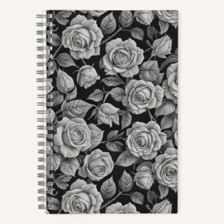 Elegant Gray Roses on Black Journal – Moody Floral