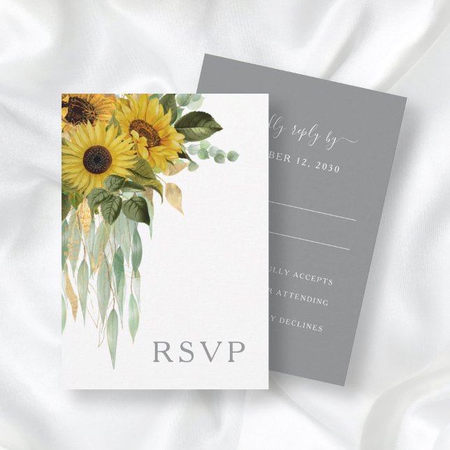 Elegant Gray Sunflowers Wedding RSVP Card (Creator Uploaded)