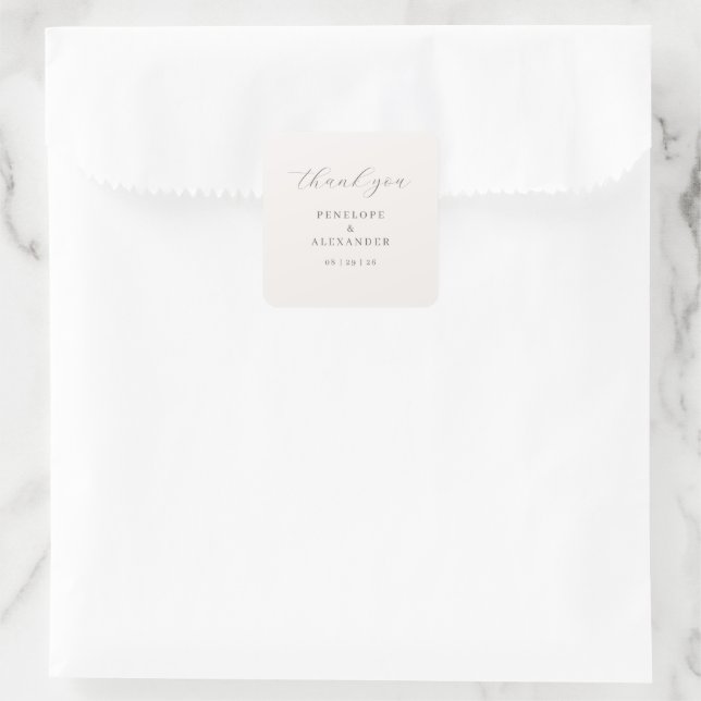 Elegant Gray Thank You Card Square Sticker (Bag)