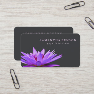 Elegant Gray & white Lotus Flower Logo Yoga Business Card
