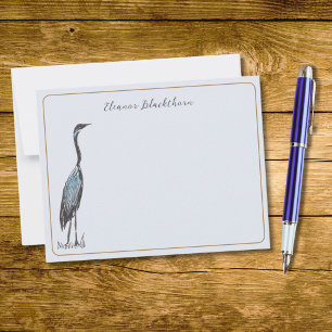 Elegant Great Blue Heron Hand-Drawn Vintage Bird Card