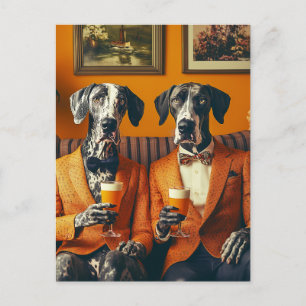 Elegant Great Dane Dogs Orange Suits Postcard
