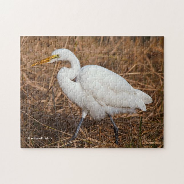 Elegant Great Egret in the Reeds Jigsaw Puzzle (Horizontal)