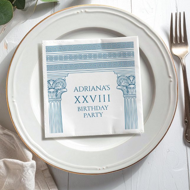 Elegant Greek birthday party with blue temple Napkin (Creator Uploaded)
