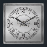 Elegant Greek Key 25th Wedding Anniversary Square Wall Clock<br><div class="desc">Elegant Greek Key with Roman Numerals anniversary clock design.  Personalise for any year anniversary in the template fields provided.  Design by Holiday Hearts Designs (rights reserved).</div>